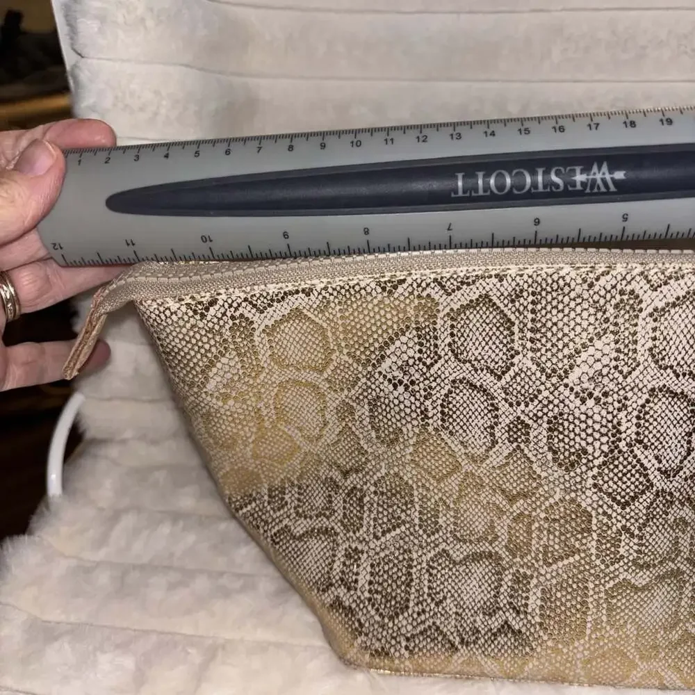 NWT Consuela Leah Large Tool Kit Cosmetic Bag Gold Metallic Snake Print